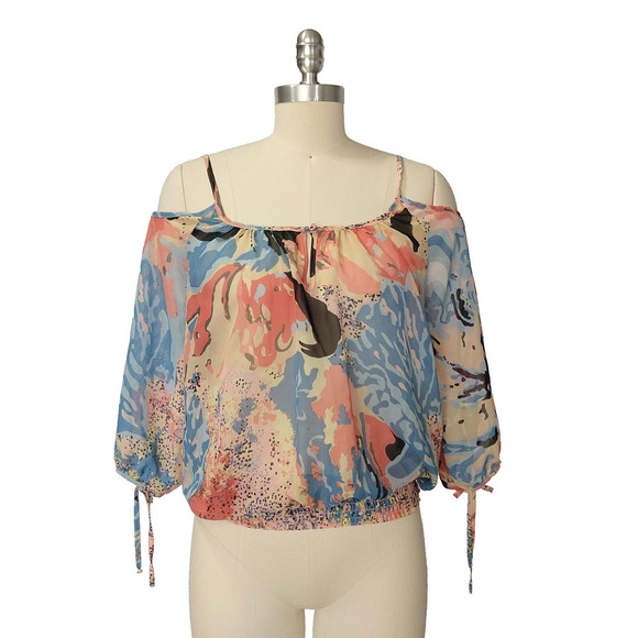 Vintage Y2K Rampage Cold Shoulder Top Size M Semi Sheer 2000s Whimsical - Picture 1 of 8